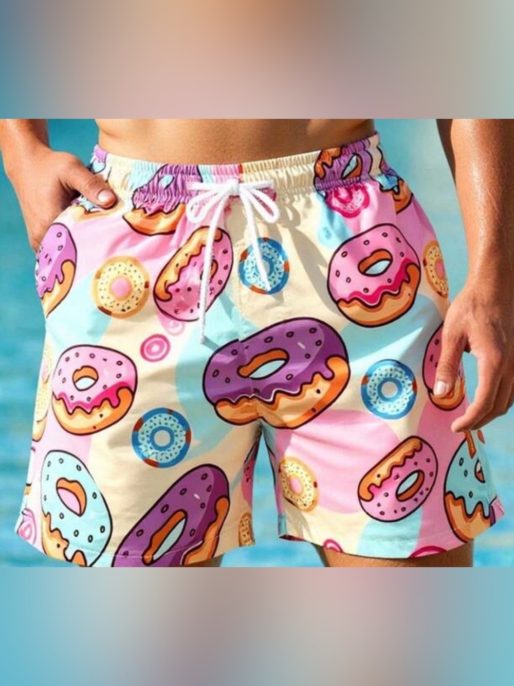 Vivintimo Donut Print Swim Trunks - Pink, Purple, Blue, Cream